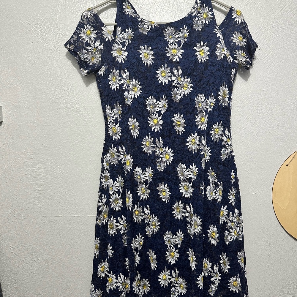 Blue and White Halter Cold Shoulder Mini Sundress